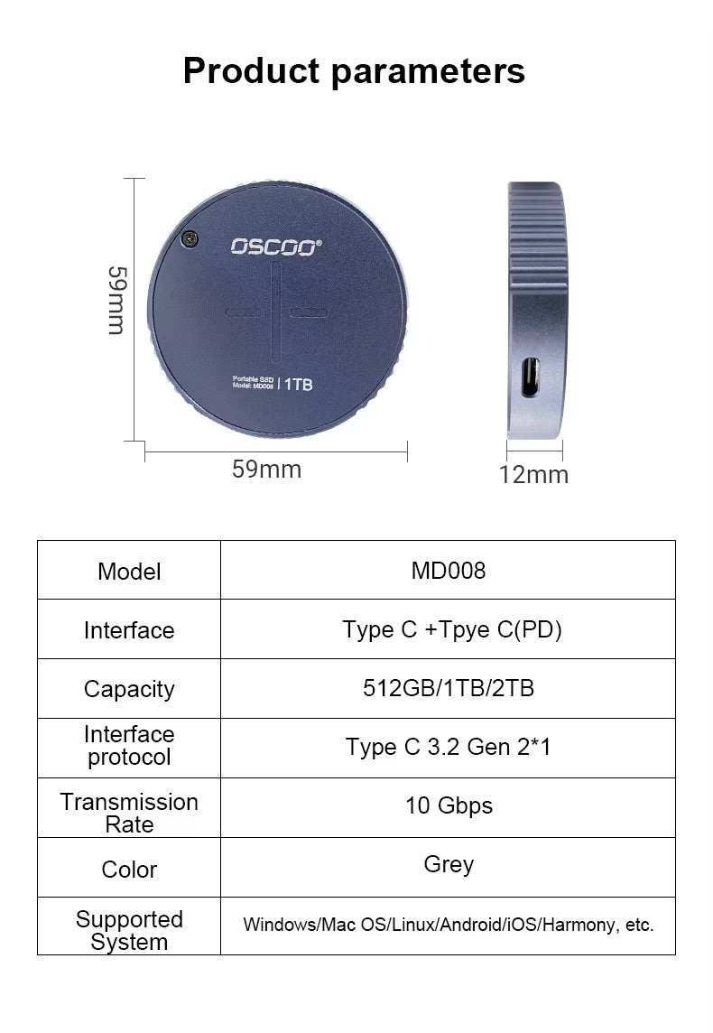 Disco Duro OSCOO MD008 - 1TB magnetic